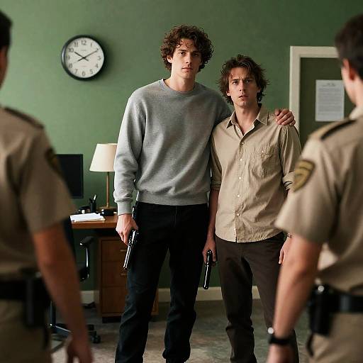 Intense Scene in a Green-Walled Room