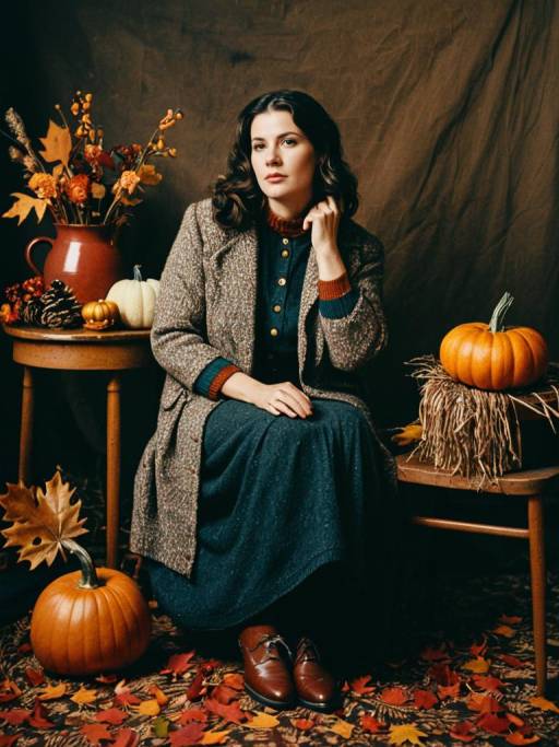Vintage Fall Portrait with Autumn Decor