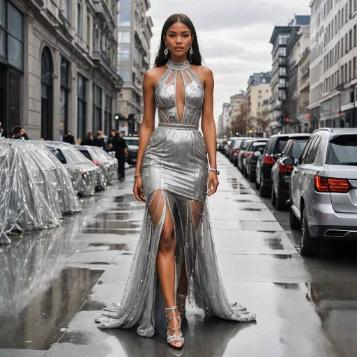 Glamorous Rectangle Woman in Mesh Dress