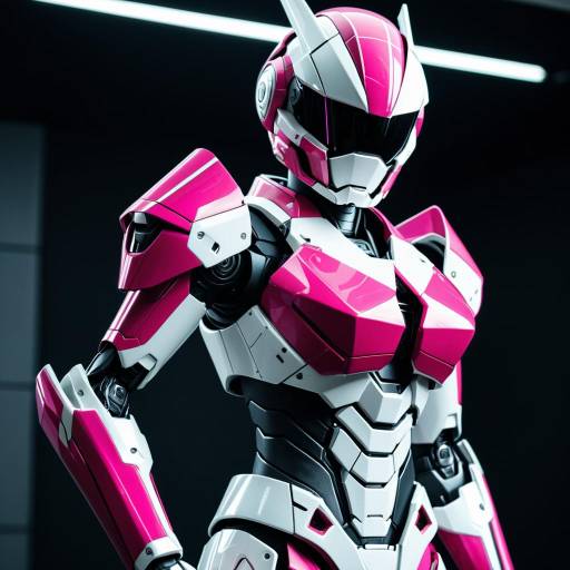 Futuristic Female Robot in Pink and White Armor