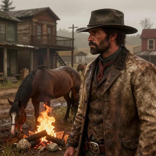 Cinematic Western Outlaw Campfire Scene