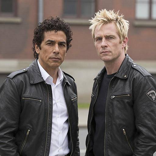 Serious Duo in Leather Jackets Outdoors