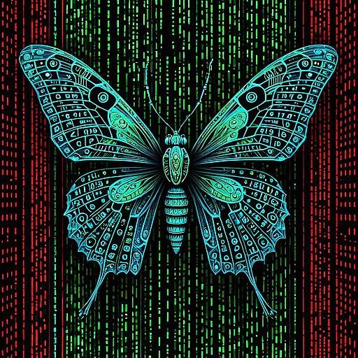 Cybernetic Butterfly with Binary Code Wings