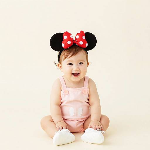 Joyful Baby Girl in Mickey Mouse Outfit