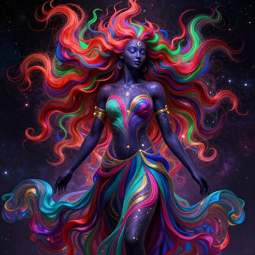 Vibrant Indigo Cosmic Goddess
