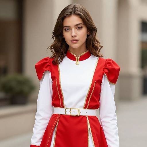 Girl in Red and White Outfit