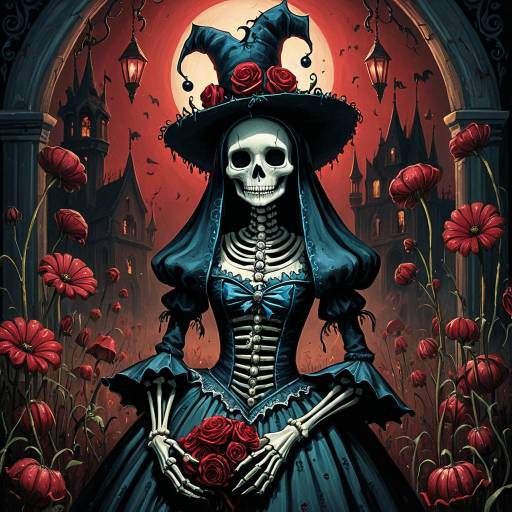 Wistful Skeletal Jester in Crimson Glow