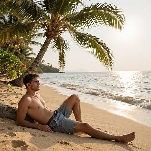 Serene Man on Tropical Beach