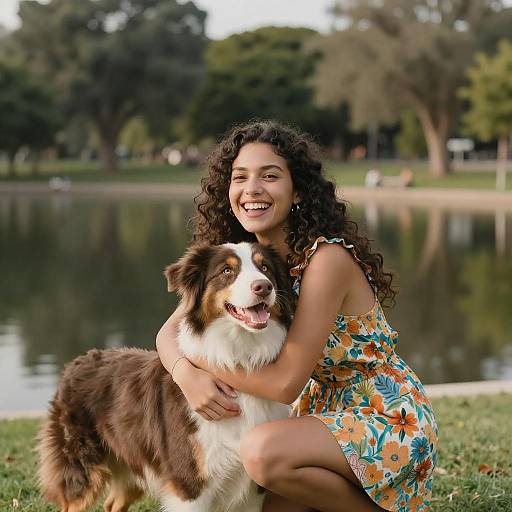 Joyful Woman and Her Dog in Nature