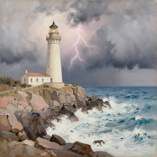 Dramatic Lighthouse Oil Painting