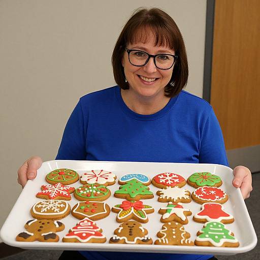 Smiling Woman Enjoying Christmas Cookies