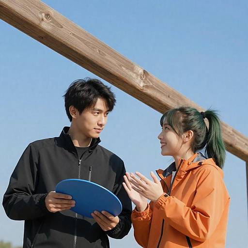 Couple Under Diagonal Wooden Beam