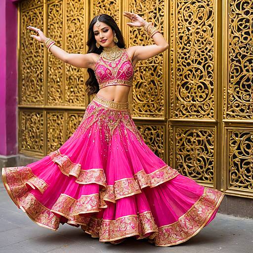 Cropped Peplum Pink-Gold Belly Outfit