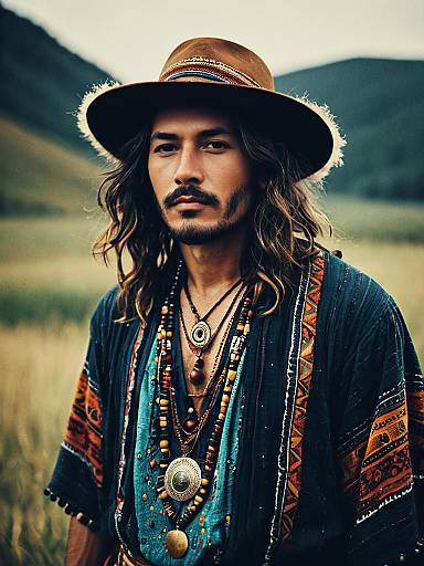Man in Bohemian Style Outfit with Hat