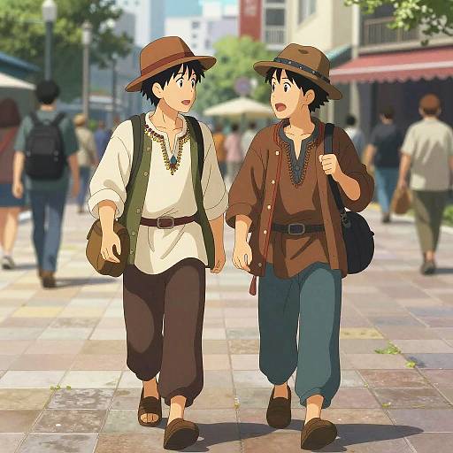 Bohemian Street Musicians in Urban Plaza