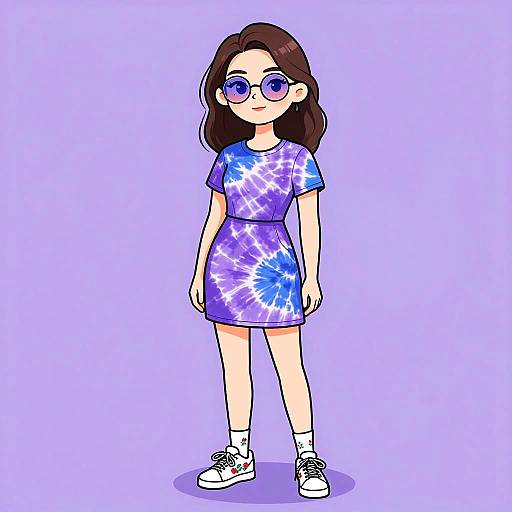 Woman in Tie-Dye Dress and Sunglasses