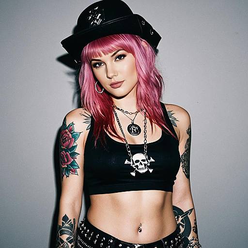 Female Rocker with Pink Hair and Tattoos