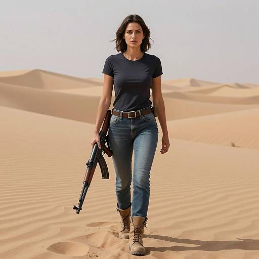 Stylized Portrait of a Woman with AK-47