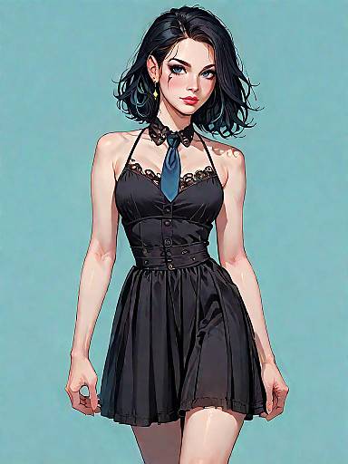 Woman in Black Lace Halter Mini Dress