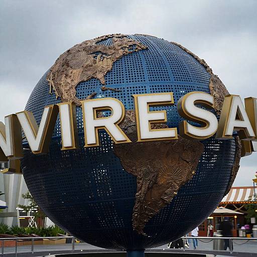 Photograph of the large, blue, globe-shaped 