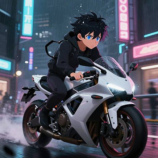 Cyberpunk Anime Boy Riding Motorcycle