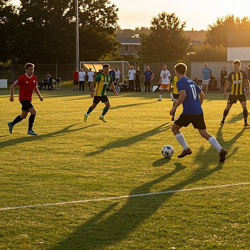 Sunset Soccer Match in Golden Light