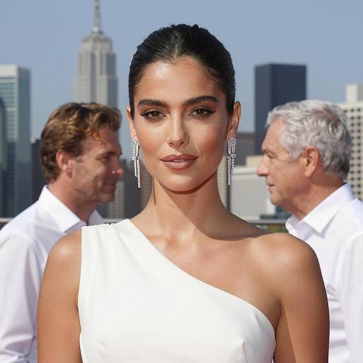 Elegant Woman Amidst City Skyline