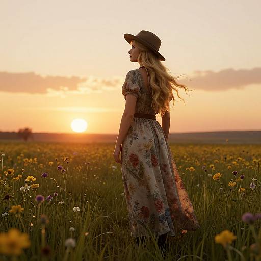 Bohemian Woman Watching Sunset