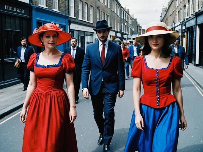 Woman in Red and Blue Dress Face Swap