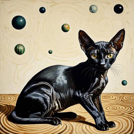 Surreal Sphinx Cat with Floating Orbs