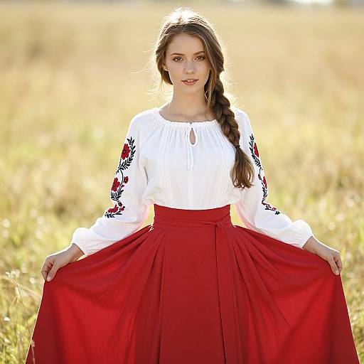 Sunlit Woman in Embroidered Blouse