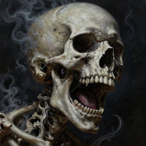 Grotesque Screaming Skeletal Skull Painting