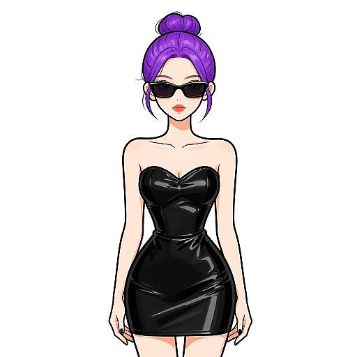 Edgy Woman in Glossy Black Dress