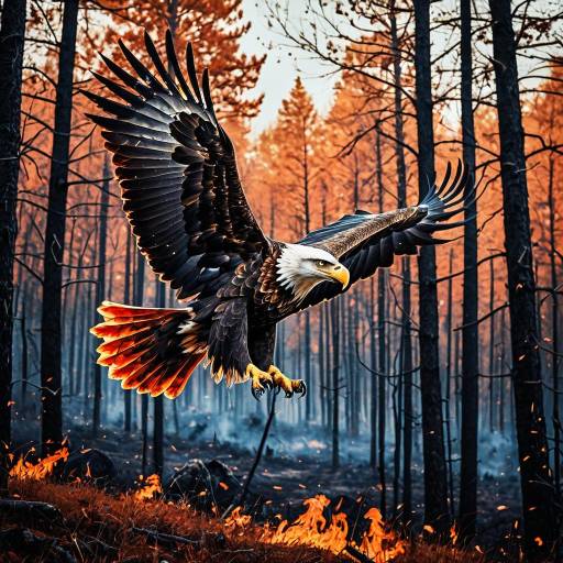 Soaring Eagle in Fiery Autumn Forest Soaring Eagle in Fiery Autumn Forest