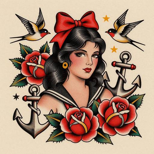 American Traditional Woman Tattoo Design