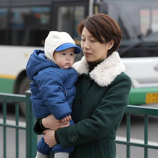 Calm Mother and Baby Winter Portrait