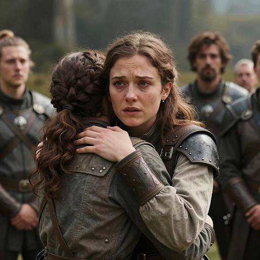 Emotional Farewell Hug in Medieval Armor