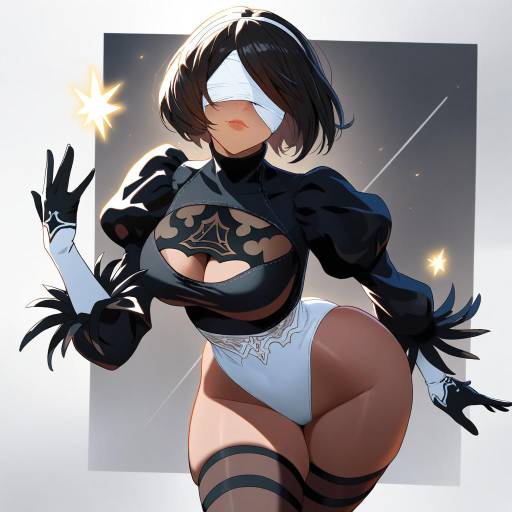 Illustration of 2p (nier:automata), nier (series) in the style of Boyano