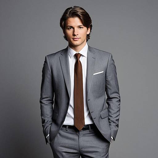 Young Man in Grey Semi-Formal Suit