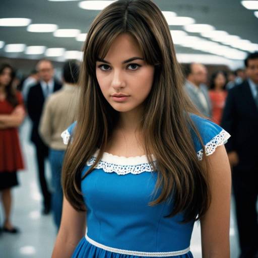 Young Woman in Blue Dress with Long Brown Hair
