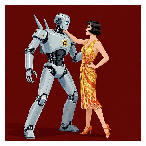 Art Deco Robot and Woman Contrast
