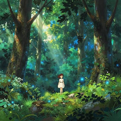 Anime Forest Scene with Ethereal Glow