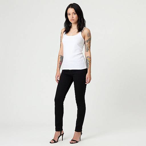 Tattooed Woman in Casual Outfit