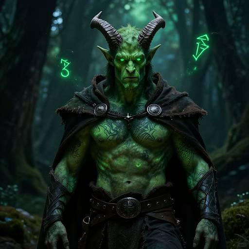 Green Tiefling in Mystical Forest