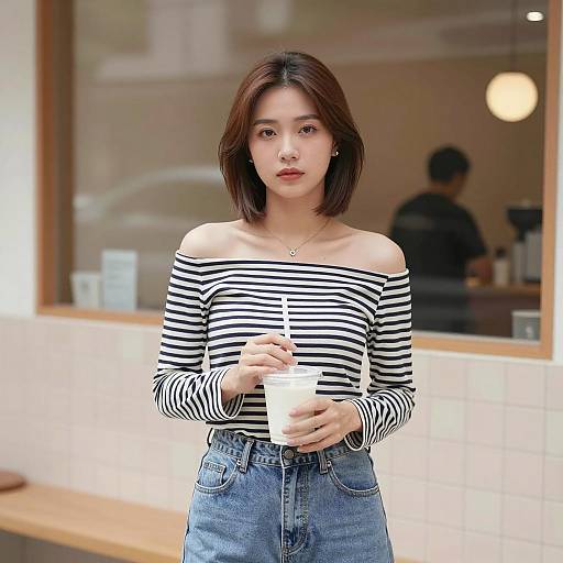 Casual Cafe Scene with Asian Woman