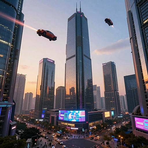 Futuristic Cyberpunk Cityscape at Sunset