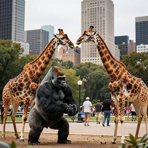 Gorilla vs Giraffe Urban Standoff