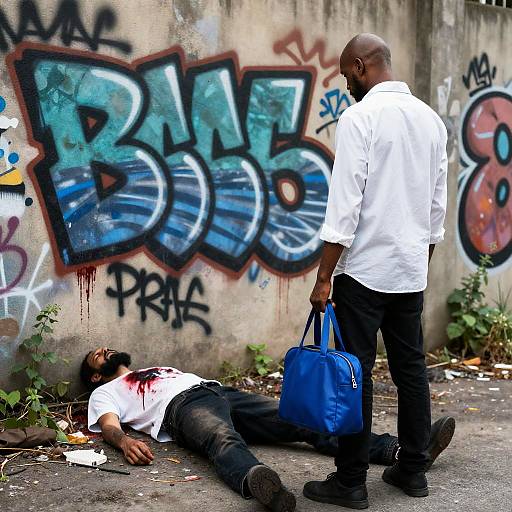 Urban Scene with Dark Themes and Graffiti