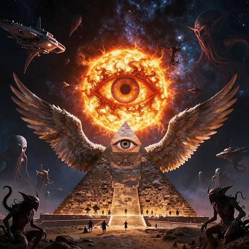 Cosmic Illuminati Eye with Angelic Wings