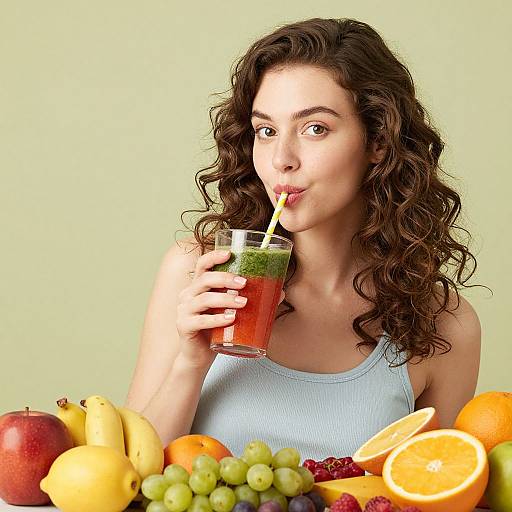 Young Woman Sipping Vibrant Smoothie